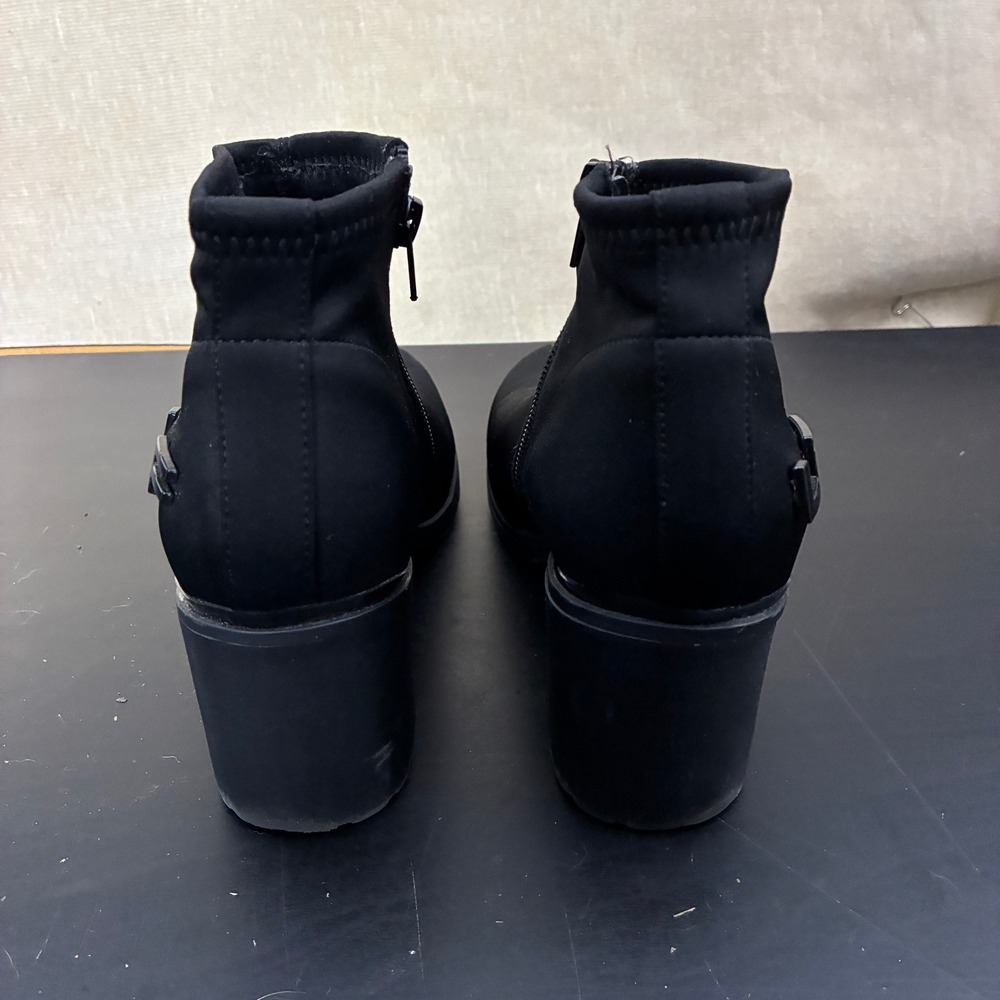 London Fog Olamide Black Stretch Ankle Boots Block Heel Lug Sole Womens 8.5M - Picture 6 of 7